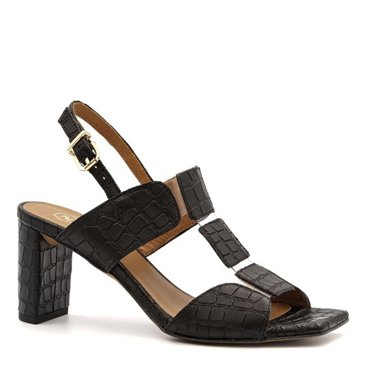 Czarne skórzane sandały na słupku w krokodyli wzór 119A ze sklepu NESCIOR w kategorii Sandały damskie - zdjęcie 111794890