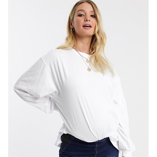 ASOS DESIGN Maternity – Biały t-shirt oversize z długim rękawem z mankietem 34 Asos Poland