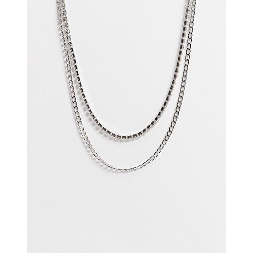 ASOS DESIGN – Wielowarstwowy naszyjnik z kryształkami, w kolorze srebrnym No Size Asos Poland