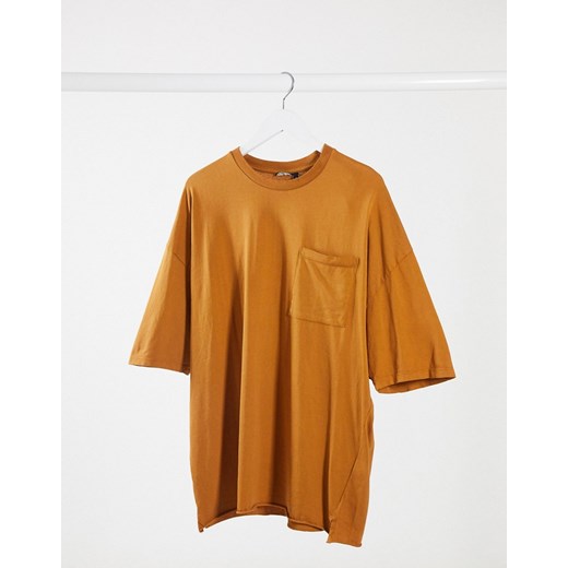 ASOS DESIGN – T-shirt oversize z kieszenią w kolorze zgaszonej pomarańczy-Brązowy L Asos Poland