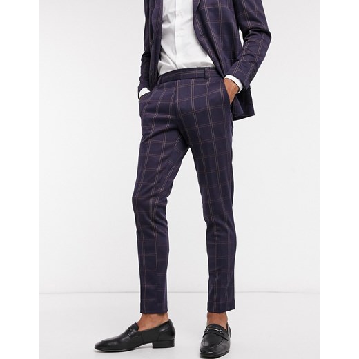 Only & Sons – Granatowe spodnie garniturowe w kratkę z elastyczną talią-Granatowy Only & Sons S Asos Poland
