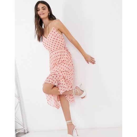 ASOS DESIGN – Plisowana sukienka midi w grochy na ramiączkach z troczkami w pasie-Wielokolorowy 38 Asos Poland