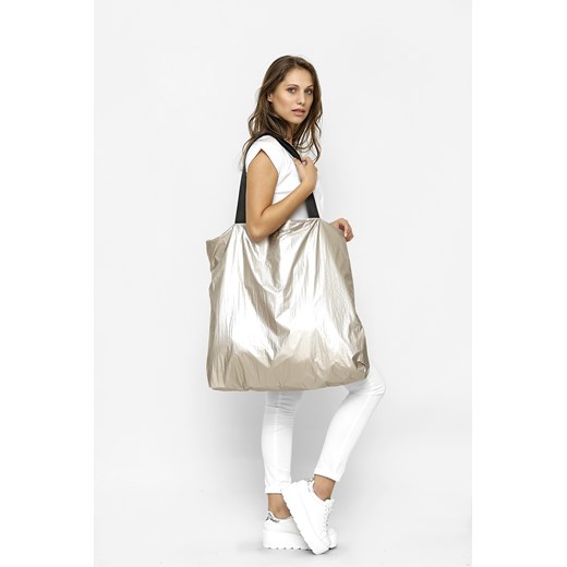 Shopper bag Freeshion z tkaniny srebrna mieszcząca a5 na ramię