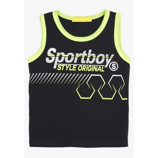 T-shirt chłopięce Multu czarny bez rękawów z napisami