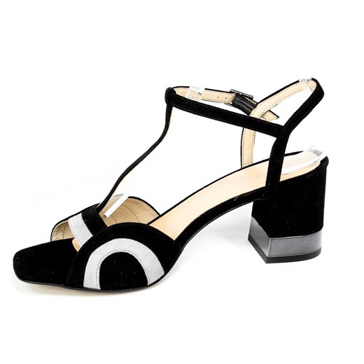 Sandały damskie czarne Damiss skórzane na obcasie eleganckie 