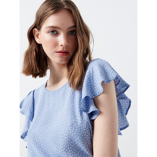 Cropp - Wzorzysta bluzka z falbanami - Niebieski Cropp XL Cropp