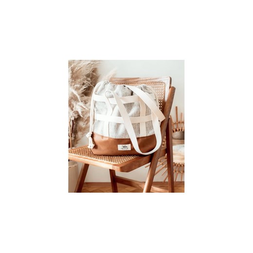 Designerska torebka z paskami, miodowa z plecionką Mebags duża, mieszcząca A4 me&BAGS