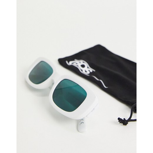 ASOS DESIGN – Białe prostokątne okulary przeciwsłoneczne z ciemnozielonymi soczewkami-Biały No Size Asos Poland