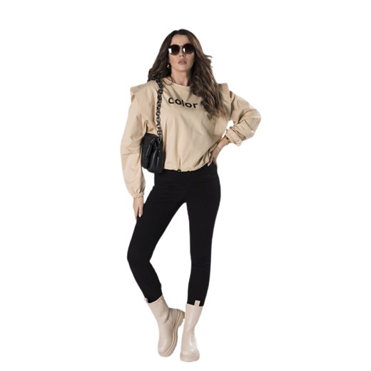 bluza z napisem i ściągaczem u dołu Moda Dla Ciebie Uniwersalny Moda Dla Ciebie