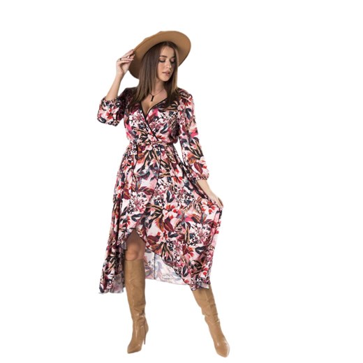 kopertowa sukienka midi z wiązaniem w pasie i asymetrycznym dołem Moda Dla Ciebie Uniwersalny Moda Dla Ciebie