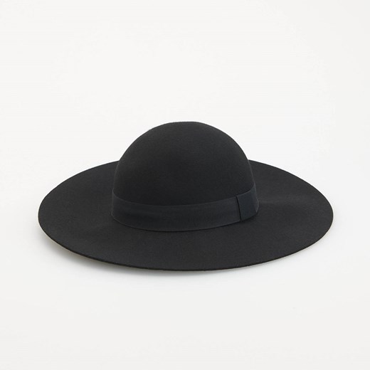 Reserved - Wełniany kapelusz z dekoracyjnym paskiem - Czarny Reserved M okazja Reserved