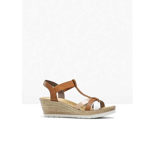 Espadryle damskie Bonprix na koturnie skórzane z klamrą
