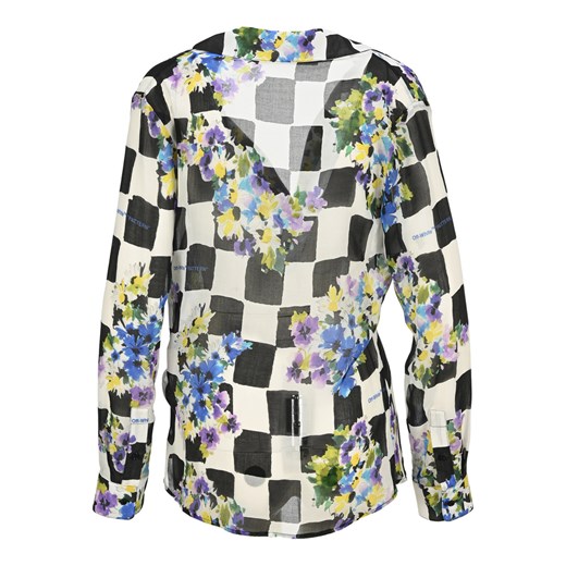 Bluzka damska Off White wielokolorowa w serek z długim rękawem 