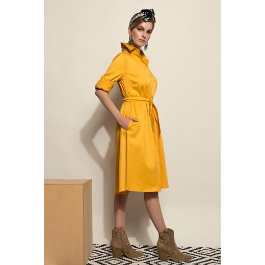 Sukienka Kasia Miciak Design szmizjerka żółta z kołnierzykiem mini z tkaniny 