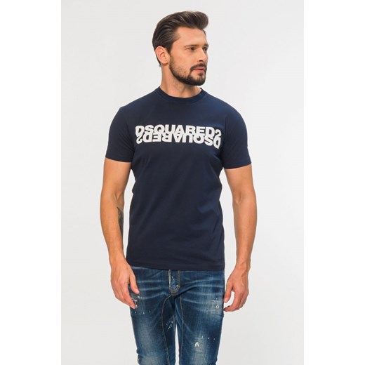 DSQUARED2 - granatowy t-shirt męski z białym logo Dsquared2 S outfit.pl