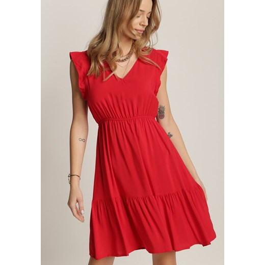 Sukienka Renee trapezowa mini czerwona z dekoltem w literę v 