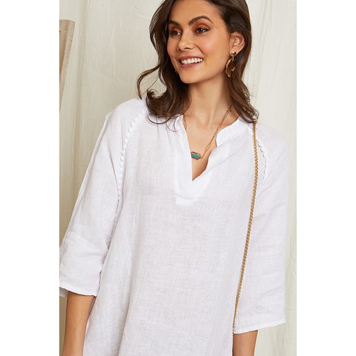 Sukienka Lin Passion z długim rękawem z lnu luźna midi 