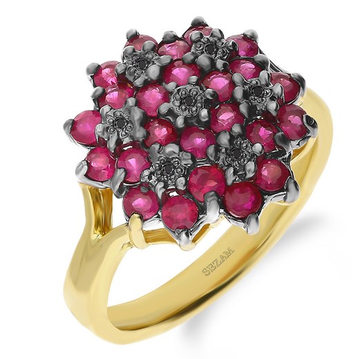 Pierścionek zaręczynowy z czarnymi diamentami i rubinami DI 507-rubin-bd próba 585 BRIDELL Sezam 15 okazja Jubiler Sezam