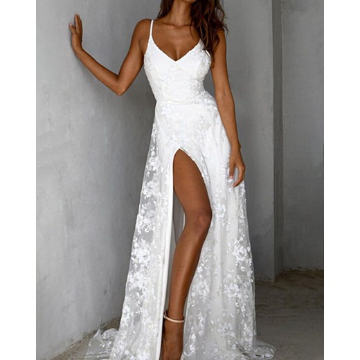 Sukienka biała Kendallme maxi z koronką na ślub cywilny 