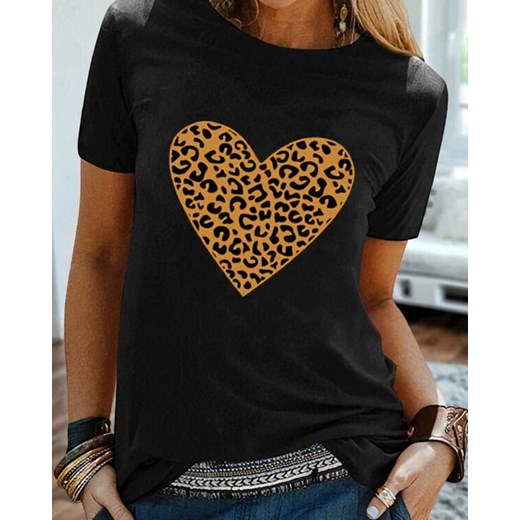 Krótki rękaw dekolt prosty jednolita grafika wzór luźna tshirt top koszulka czarny bluzka Kendallme S Kendallme