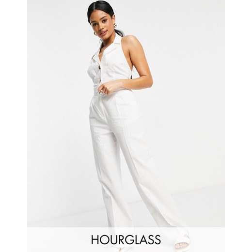ASOS DESIGN Hourglass – Białe lniane spodnie garniturowe z prostymi nogawkami-Biały 36 Asos Poland