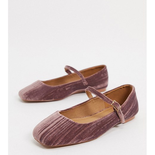 ASOS DESIGN Wide Fit Late – Aksamitne balerinki Mary Jane w kolorze fiołkowego różu-Różowy 40 Asos Poland