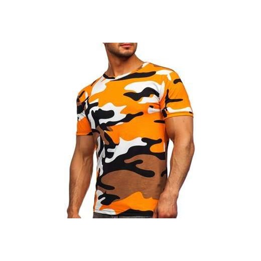 Pomarańczowy bawełniany T-shirt męski z nadrukiem moro Denley 14930 XL okazja Denley