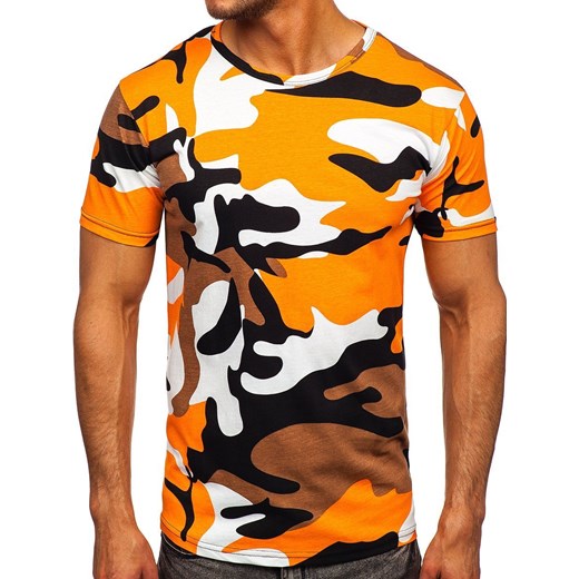 Pomarańczowy bawełniany T-shirt męski z nadrukiem moro Denley 14930 L okazja Denley