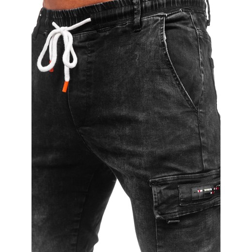 Czarne spodnie jeansowe joggery bojówki męskie Denley T371 30/S wyprzedaż Denley