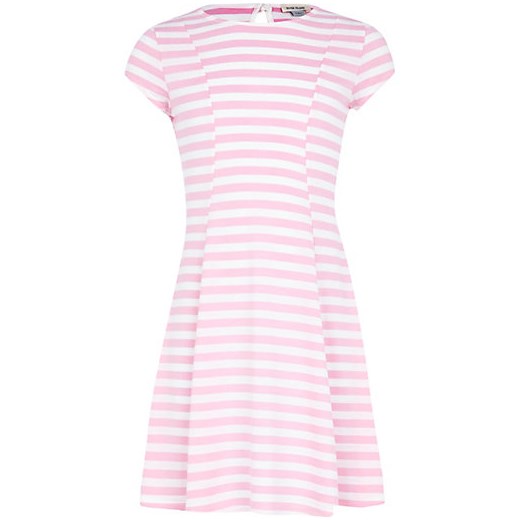 Girls pink stripe fit and flare dress river-island rozowy fit