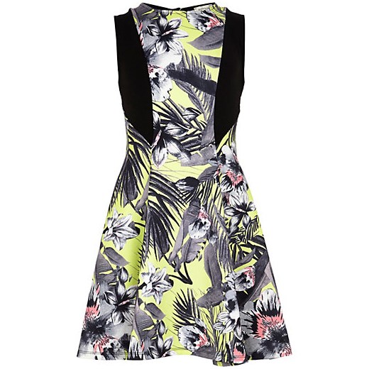 Girls green tropical fit and flare dress river-island szary fit