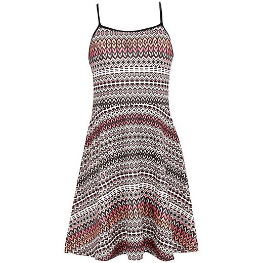 Girls aztec print fit and flare strappy dress river-island brazowy fit