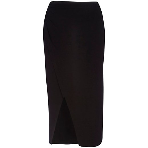 Black knotted split front pencil skirt river-island czarny spódnica