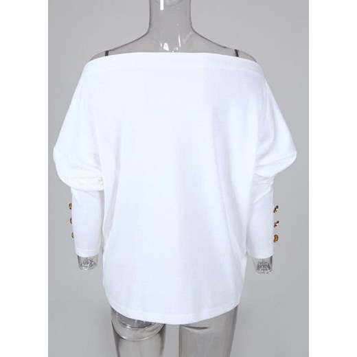 Solidna bluzka z odkrytymi ramionami i guzikami bluza biały (S) Sandbella XL sandbella