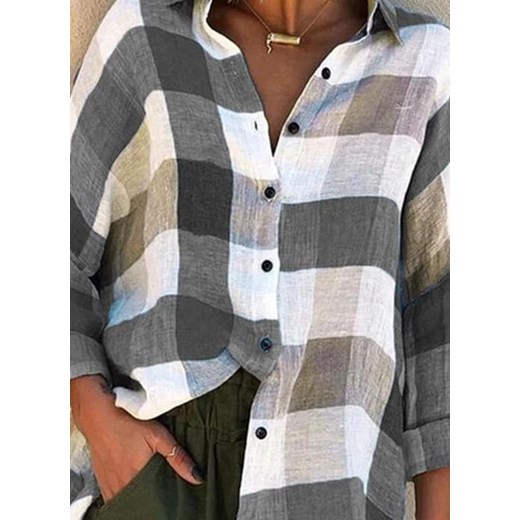 Koszula z długim rękawem colorblock grid bluzka szary (S) Sandbella 3XL sandbella