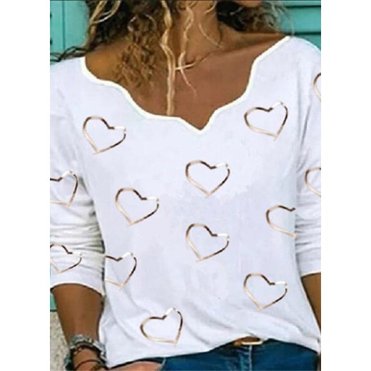 Koszulka z długim rękawem w serduszka t-shirt biały (S) Sandbella XL sandbella