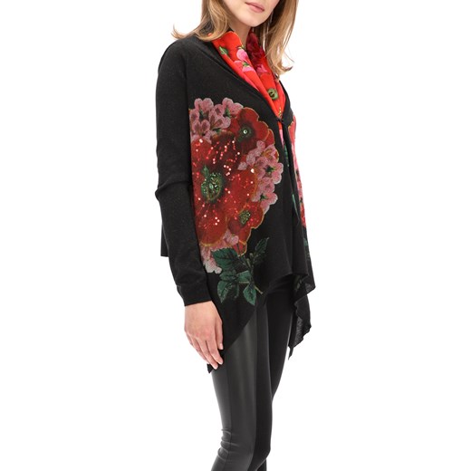 Sweter damski Desigual w kwiaty z dekoltem w serek 