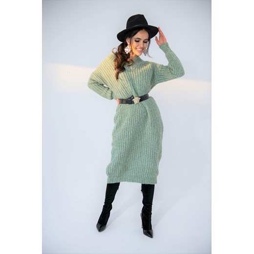 Sweter damski Jomu z okrągłym dekoltem zielony zimowy 