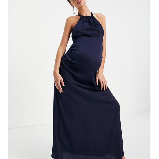 Little Mistress Maternity – Granatowa asymetryczna sukienka midaxi z dekoltem typu halter-Granatowy 40 Asos Poland