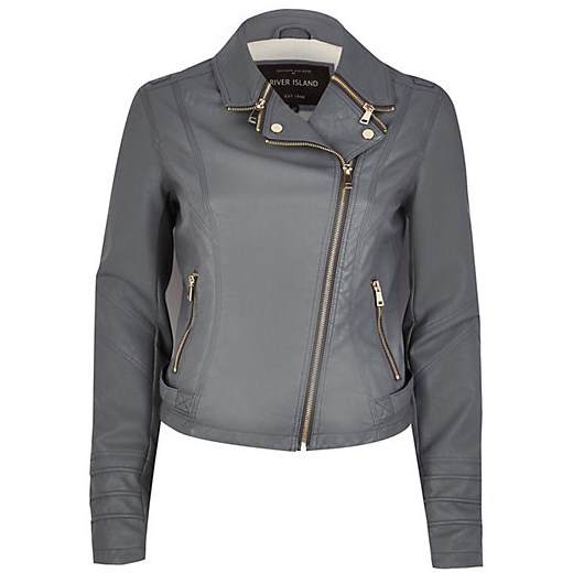 Dark grey zip collar biker jacket river-island szary kurtki