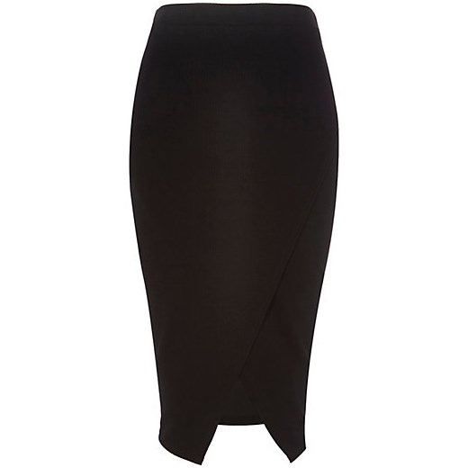 Black textured split front wrap skirt river-island czarny spódnica