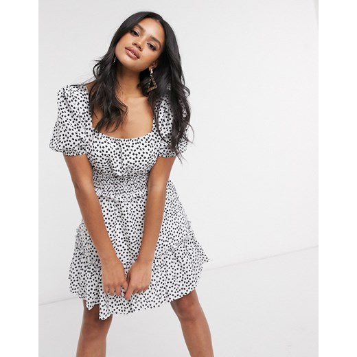Missguided – Sukienka skater z marszczoną talią i nadrukiem w drobne kwiaty-Wielokolorowy Missguided 44 Asos Poland