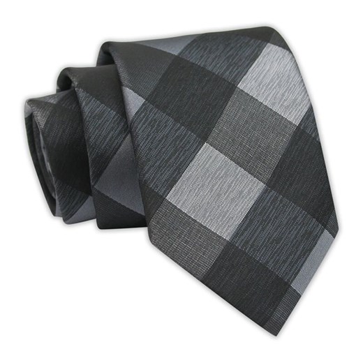 Klasyczny Krawat Szaro-Stalowy w Grubą Kratę, Męski, Elegancki, 7 cm -Angelo di Monti KRADM1808 ze sklepu JegoSzafa.pl w kategorii Krawaty - zdjęcie 113462381