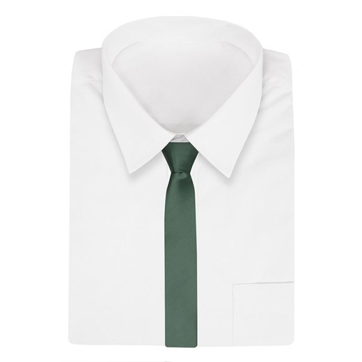 Wąski Krawat, Butelkowy, Zielony Śledź Męski, 5 cm, w Drobny Prążek, Jednokolorowy -Angelo di Monti KRADM1830 Angelo Di Monti JegoSzafa.pl
