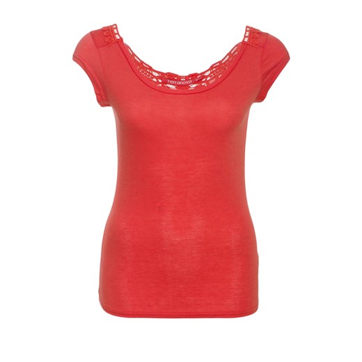 Boat-neck t-shirt with crochet insert terranova czerwony t-shirty