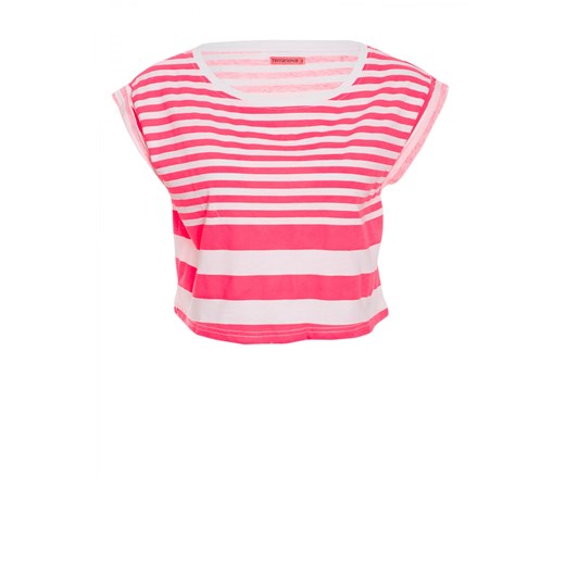 Striped cropped t-shirt terranova rozowy t-shirty