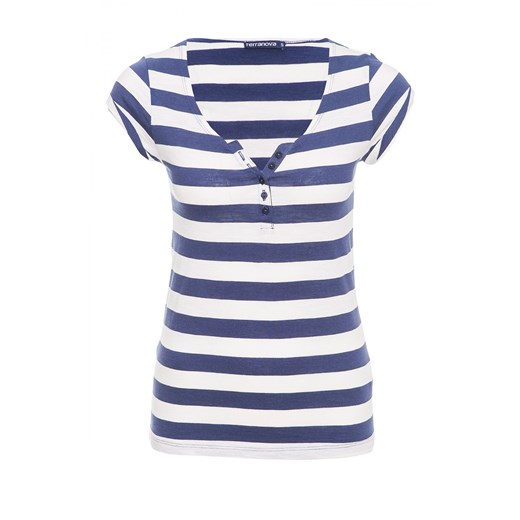 Striped grandad collar t-shirt terranova niebieski t-shirty