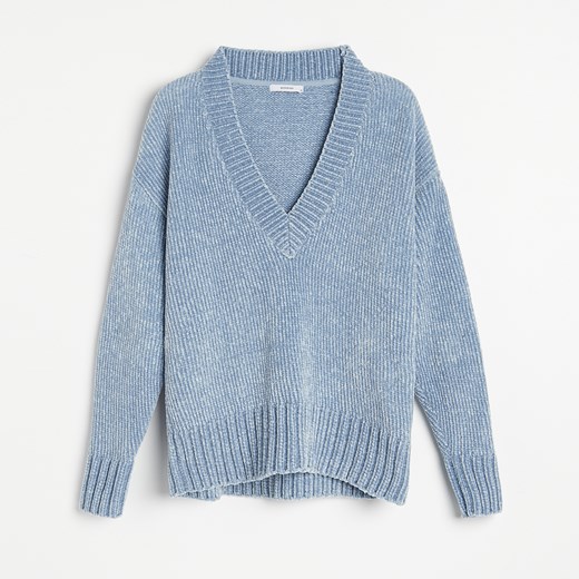 Reserved - Szenilowy sweter z dekoltem - Niebieski Reserved M Reserved