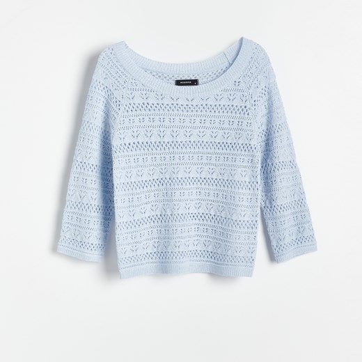 Reserved - Sweter z ażurowym splotem - Niebieski Reserved M Reserved