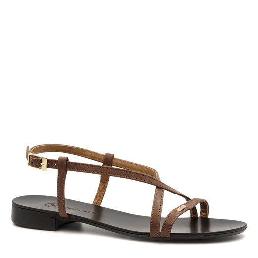 Brązowe skórzane sandały 09P ze sklepu NESCIOR w kategorii Sandały damskie - zdjęcie 113488954